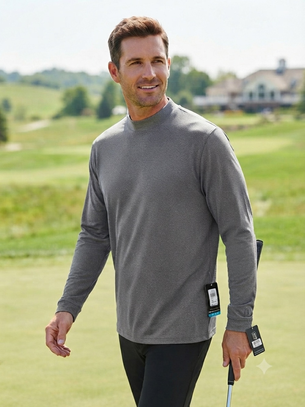 NWT PGA Tour Airflux Men’s Long Sleeve Mock Neck Shirt Grey Heather Size Large